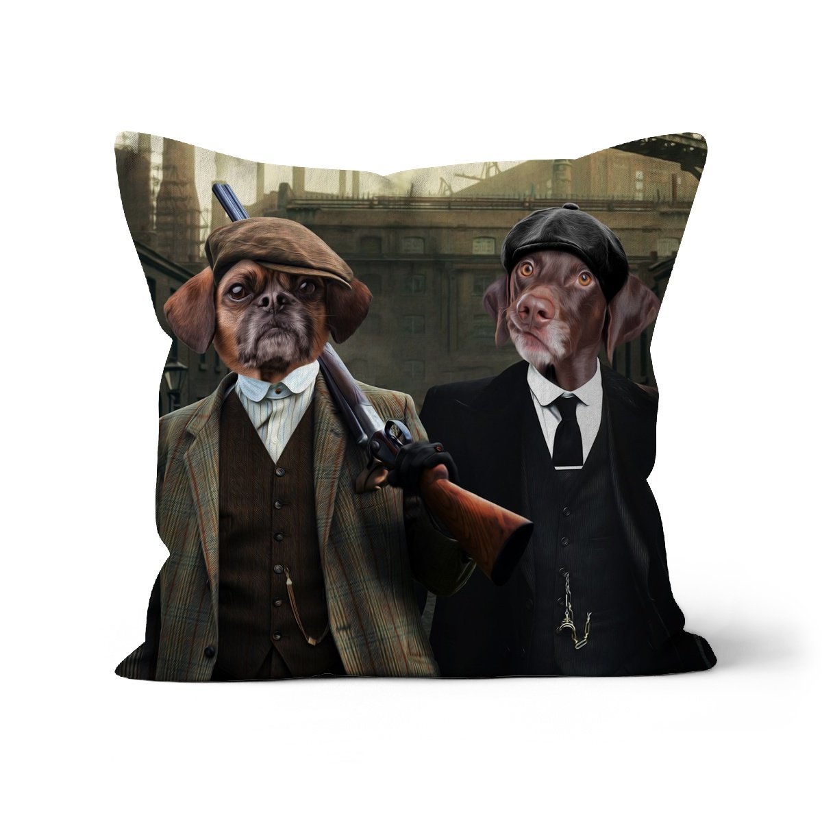 The 2 Brothers (Peaky Blinders Inspired): Custom Pet Cushion - Paw & Glory - #pet portraits# - #dog portraits# - #pet portraits uk#pawandglory, pet art pillow,dog on pillow, custom cat pillows, pet pillow, custom pillow of pet, pillow personalized