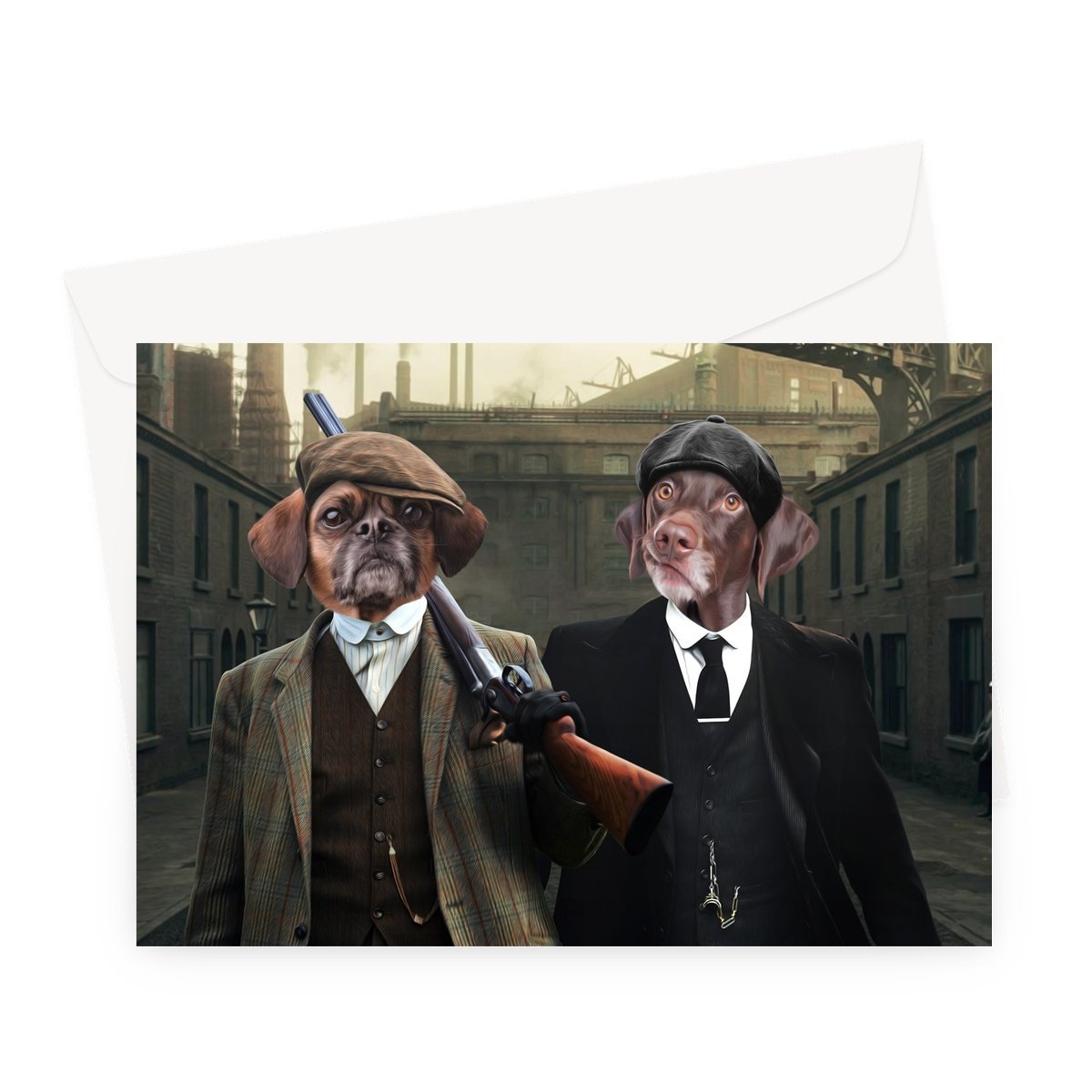 The 2 Brothers (Peaky Blinders Inspired): Custom Pet Greeting Card - Paw & Glory - pawandglory, dog and couple portrait, original pet portraits, digital pet paintings, aristocratic dog portraits, small dog portrait, digital pet paintings, pet portrait