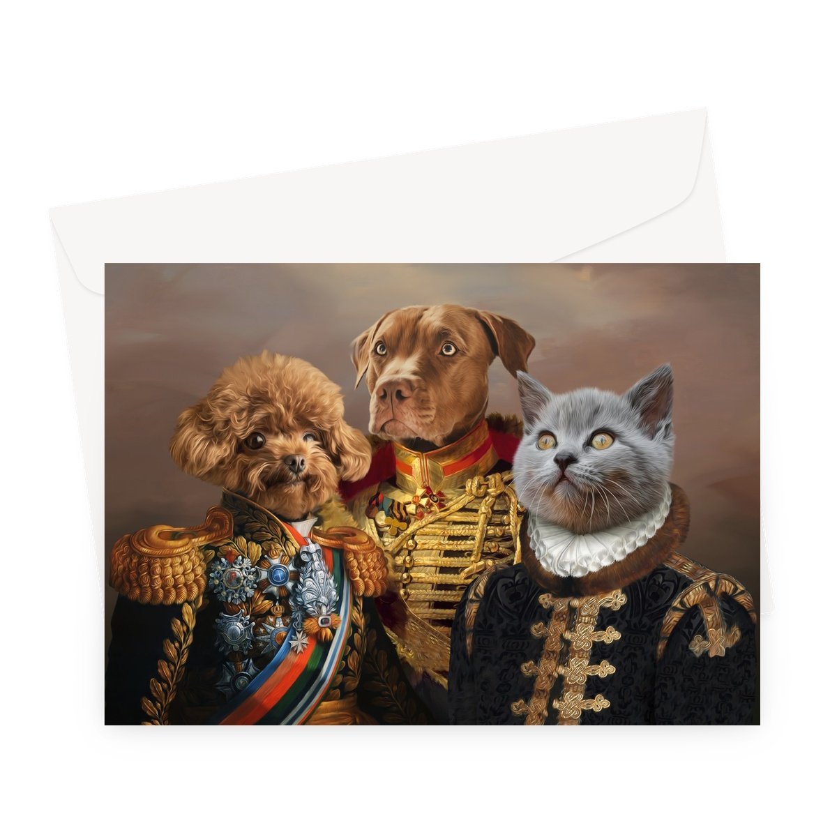 The 3 Brothers In Arms: Custom Pet Greeting Card - Paw & Glory - pawandglory, dog portraits admiral, pet portraits usa, pet portrait singapore, dog portraits admiral, dog portraits as humans, admiral dog portrait, pet portrait