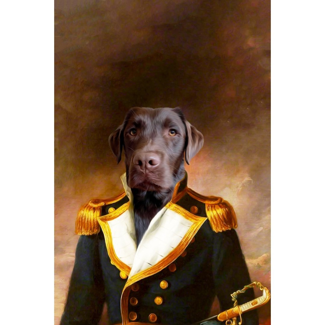 The Admiral: Custom Pet Digital Portrait - Paw & Glory, paw and glory, dog and couple portrait, funny dog paintings, the admiral dog portrait, admiral dog portrait, aristocratic dog portraits, custom dog painting, pet portraits