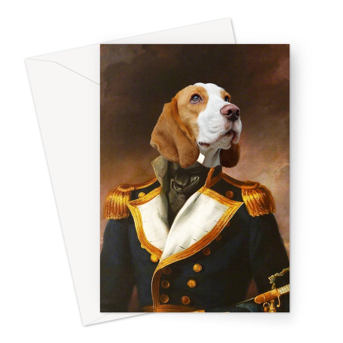 The Admiral: Custom Pet Greeting Card - Paw & Glory - paw and glory, animal portrait painting, drawing dog portraits, pet photo clothing, dog portraits colorful, aristocrat dog painting, dog portraits colorful, pet portraits