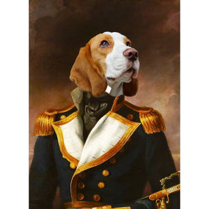 The Admiral Digital Portrait - Paw & Glory, pawandglory, pet photo clothing, pet portraits black and white, small dog portrait, aristocrat dog painting, dog portraits as humans, dog portraits admiral, pet portrait