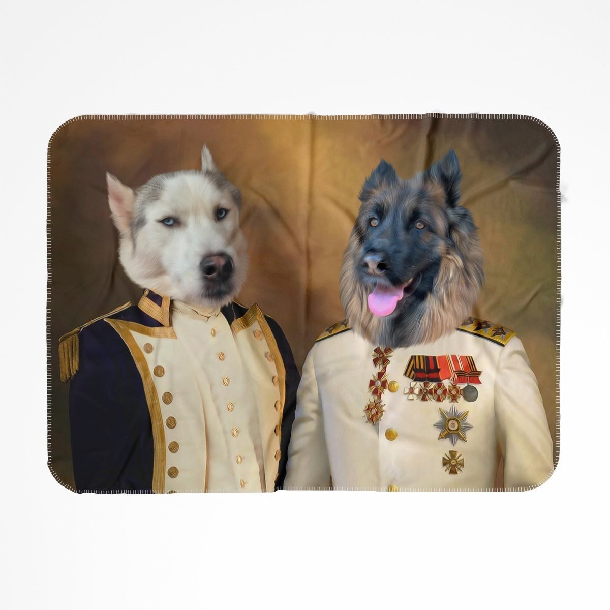 The Admiral & The Sargent: Custom Pet Blanket - Paw & Glory - #pet portraits# - #dog portraits# - #pet portraits uk#Pawandglory, Pet art blanket,fleece animal blanket, paw print blanket, furry dog blanket, custom dog blanket, puppy in blanket