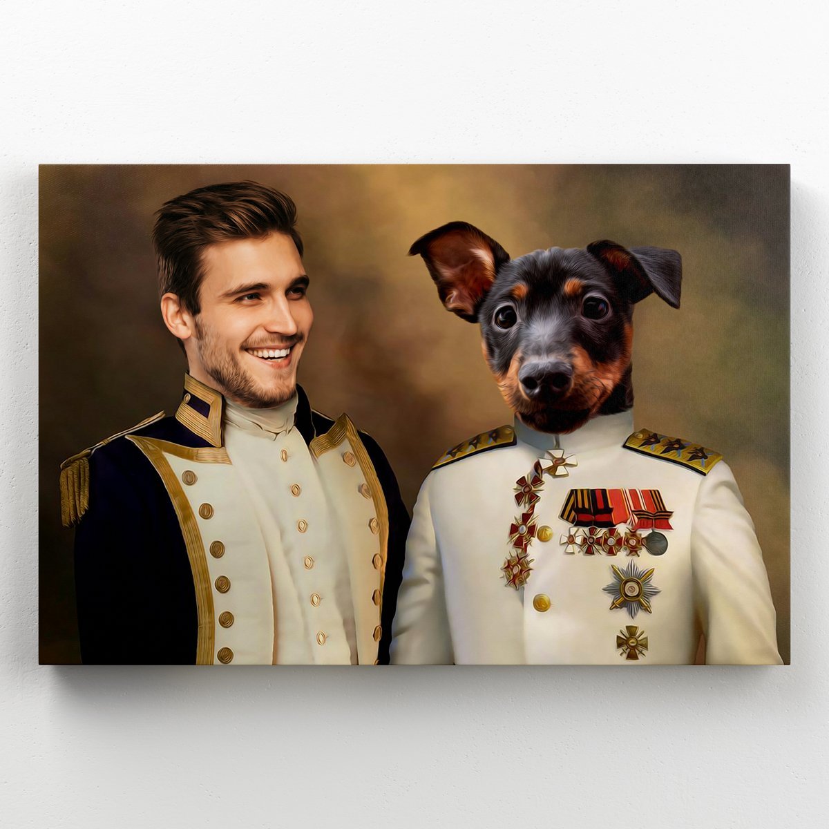 The Admiral & The Sargent: Custom Pet & Owner Canvas - Paw & Glory - #pet portraits# - #dog portraits# - #pet portraits uk#pawandglory, pet art canvas,custom pet canvas uk, pet canvas portrait, custom dog canvas, personalised cat canvas, canvas dog carrier