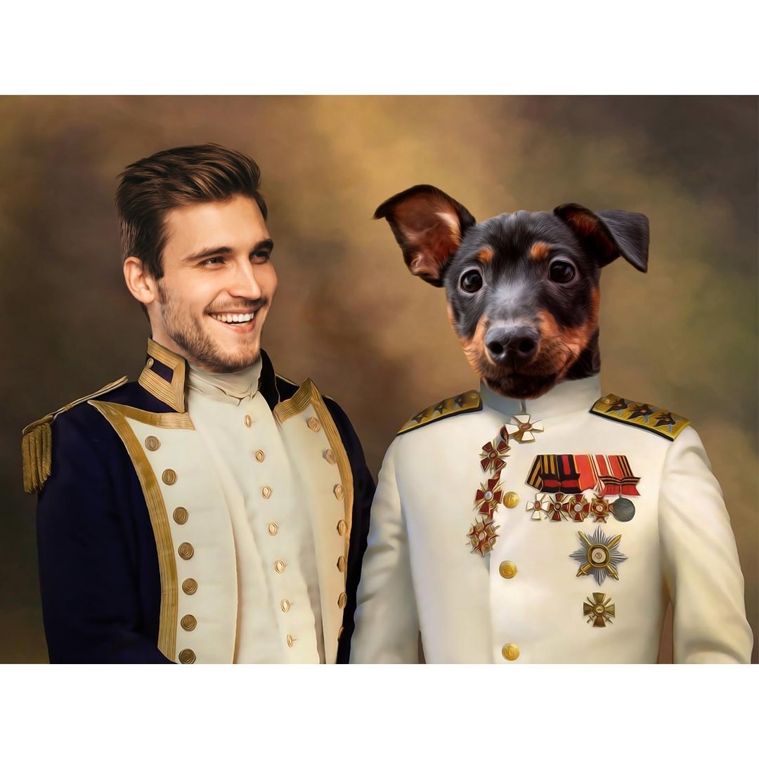 The Admiral & The Sargent Pet & Owner Digital Portrait - Paw & Glory, pawandglory, dog portrait images, louvenir pet portrait, painting of your dog, in home pet photography, the general portrait, custom pet painting, pet portrait