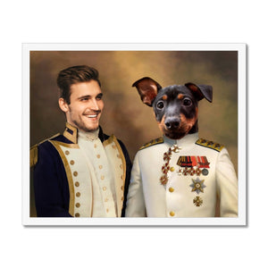 The Admiral & The Sargent: Pet & Owner Framed Portrait - Paw & Glory, pawandglory, pet portraits leeds, aristocrat dog painting, aristocratic dog portraits, dog portrait background colors, pet photo clothing, dog portraits as humans, pet portrait