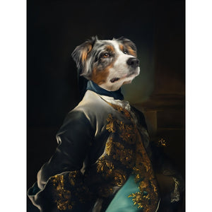The Aristocrat: Custom Pet Digital Portrait - Paw & Glory, paw and glory, in home pet photography, pet photo clothing, professional pet photos, dog canvas art, for pet portraits, admiral pet portrait, pet portraits