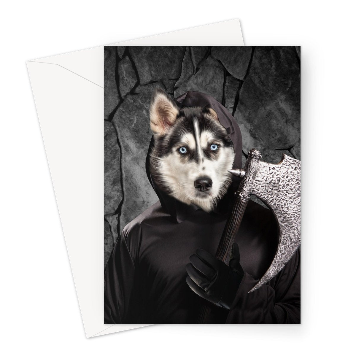 The Bark Reaper: Custom Pet Greeting Card - Paw & Glory - #pet portraits# - #dog portraits# - #pet portraits uk#funny dog paintings, for pet portraits, painting of your dog, pet portraits, professional pet photos, Crown and paw UK alternative