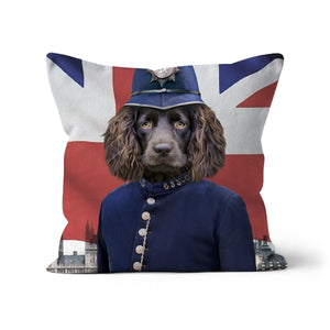 The British Police Officer: Custom Pet Throw Pillow - Paw & Glory - #pet portraits# - #dog portraits# - #pet portraits uk#paw and glory, pet portraits cushion,personalised dog pillows, dog photo on pillow, pillow with dogs face, dog pillow cases, pillow custom, pet custom pillow