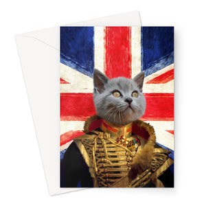 The Colonel British Flag Edition: Custom Pet Greeting Card - Paw & Glory - paw and glory, best dog artists, aristocrat dog painting, dog drawing from photo, pet portraits leeds, dog portrait background colors, drawing dog portraits, pet portrait