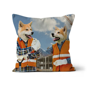 The Construction Workmates: Custom Pet Cushion - Paw & Glory - #pet portraits# - #dog portraits# - #pet portraits uk#paw and glory, pet portraits cushion,pillows of your dog, dog on pillow, photo pet pillow, custom pillow of pet, dog personalized pillow