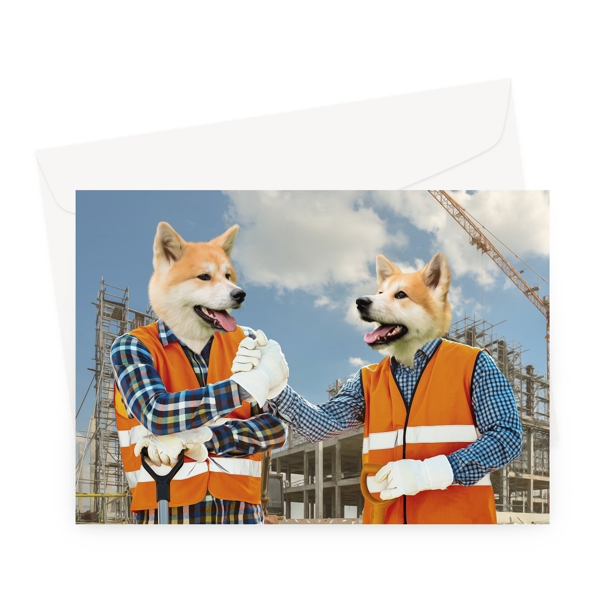 The Construction Workmates: Custom Pet Greeting Card - Paw & Glory - paw and glory, custom dog painting, dog portraits as humans, admiral dog portrait, draw your pet portrait, the general portrait, hand painted pet portraits, pet portraits