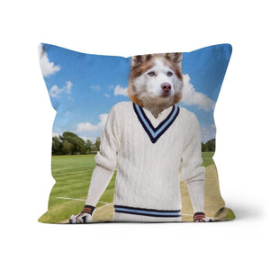 The Cricket Prodigy: Custom Pet Cushion - Paw & Glory - #pet portraits# - #dog portraits# - #pet portraits uk#pawandglory, pet art pillow,dog on pillow, pet print pillow, print pet on pillow, custom cat pillows, pet face pillow