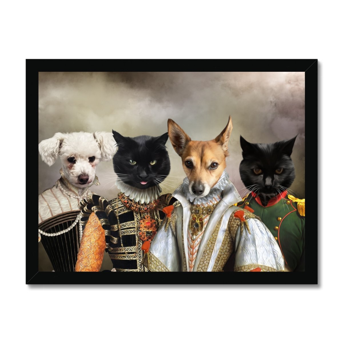 The Dignified 4: Custom Pet Portrait - Paw & Glory, paw and glory, animal portrait pictures, best dog paintings, drawing dog portraits, painting of your dog, pet portraits usa, custom pet paintings, pet portraits