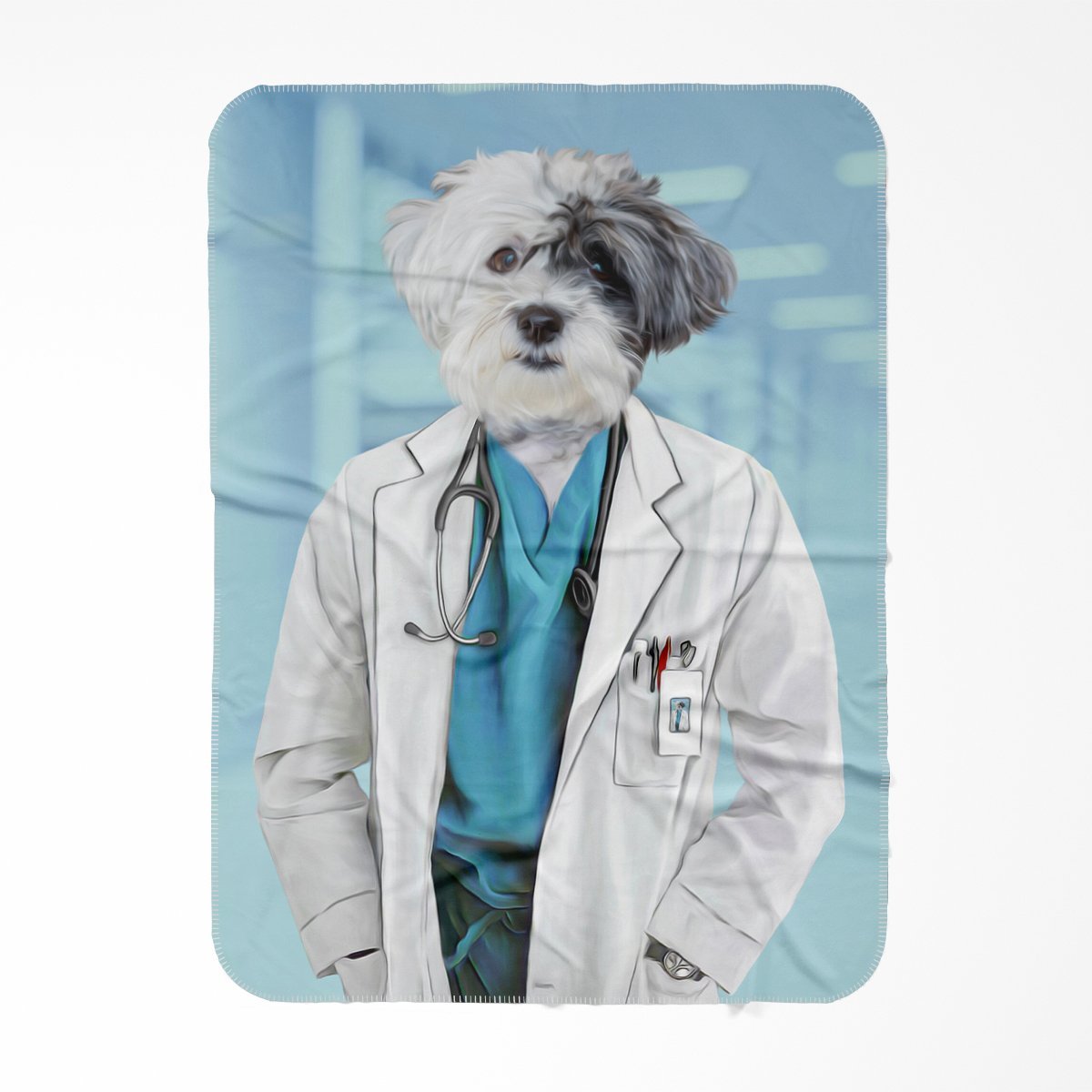 The Doctor: Custom Pet Blanket - Paw & Glory - #pet portraits# - #dog portraits# - #pet portraits uk#Paw and glory, Pet portraits blanket,personalized blankets for dogs, my pet on a blanket, dog printed blanket, dog face on blanket, puppy print blanket