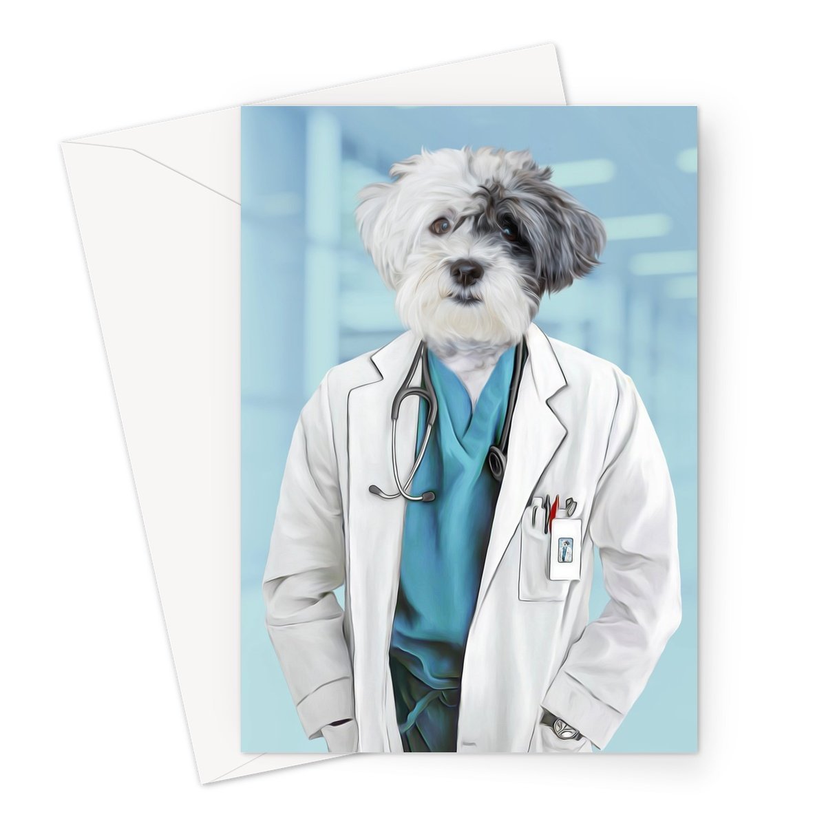 The Doctor: Custom Pet Greeting Card - Paw & Glory - paw and glory, dog portrait background colors, animal portrait pictures, the general portrait, my pet painting, admiral pet portrait, drawing pictures of pets, pet portraits