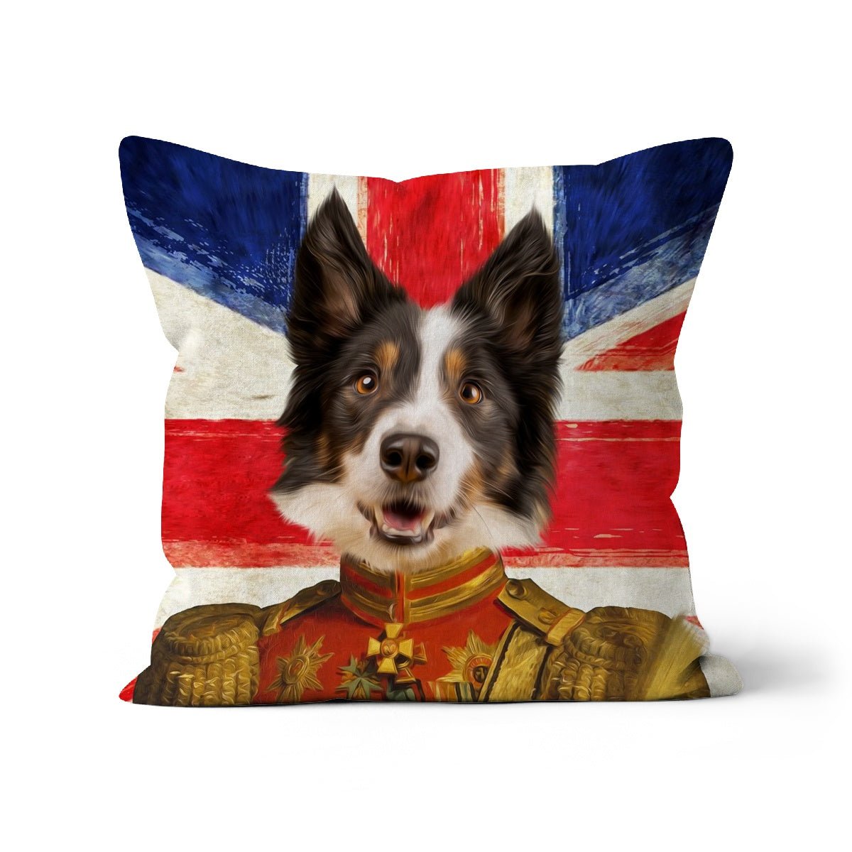 The Duke British Flag Edition: Custom Pet Cushion - Paw & Glory - #pet portraits# - #dog portraits# - #pet portraits uk#paw and glory, custom pet portrait cushion,pet custom pillow, pillows of your dog, custom pillow of pet, dog on pillow, dog photo on pillow