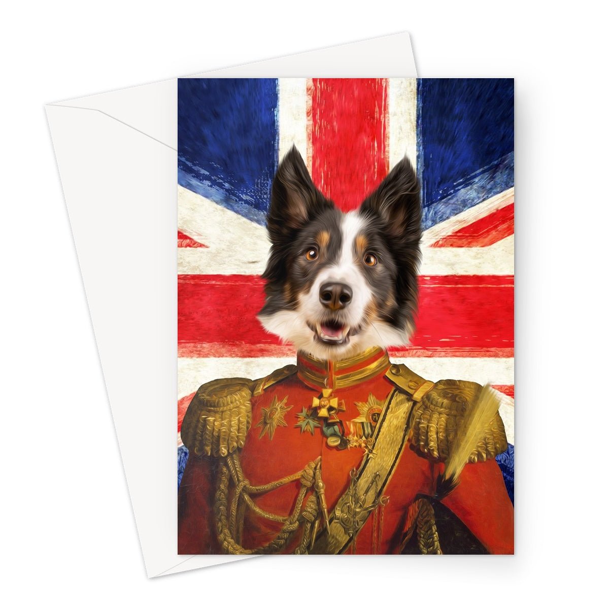 The Duke British Flag Edition: Custom Pet Greeting Card - Paw & Glory - pawandglory, hogwarts dog houses, drawing pictures of pets, pet portraits black and white, minimal dog art, pet photo clothing, best dog paintings, pet portrait