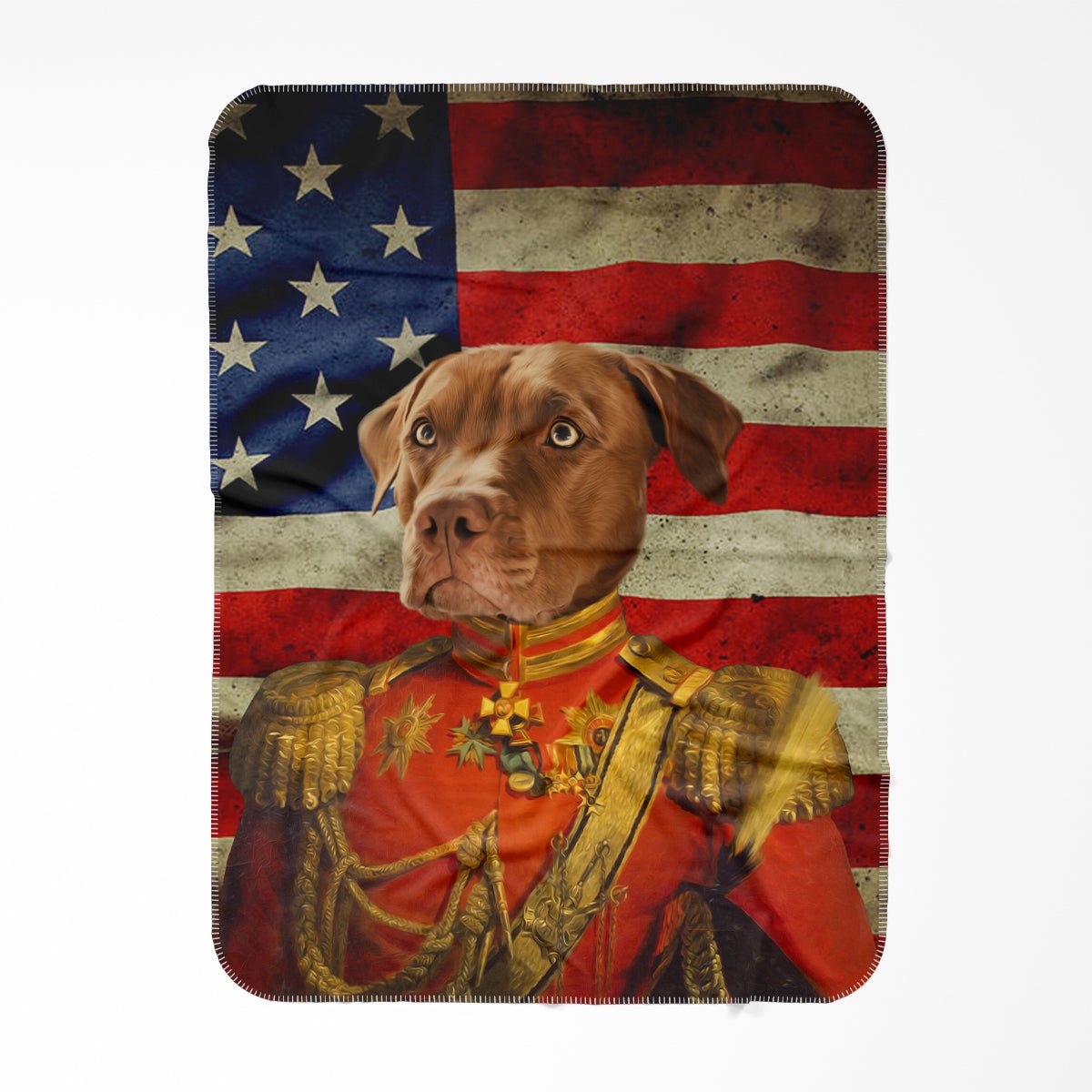 The Duke USA Flag Edition: Custom Pet Blanket - Paw & Glory - #pet portraits# - #dog portraits# - #pet portraits uk#Paw and glory, Pet portraits blanket,puppy fleece blanket, blanket with animal, pet print blankets, furry dog blanket, dog customized blanket