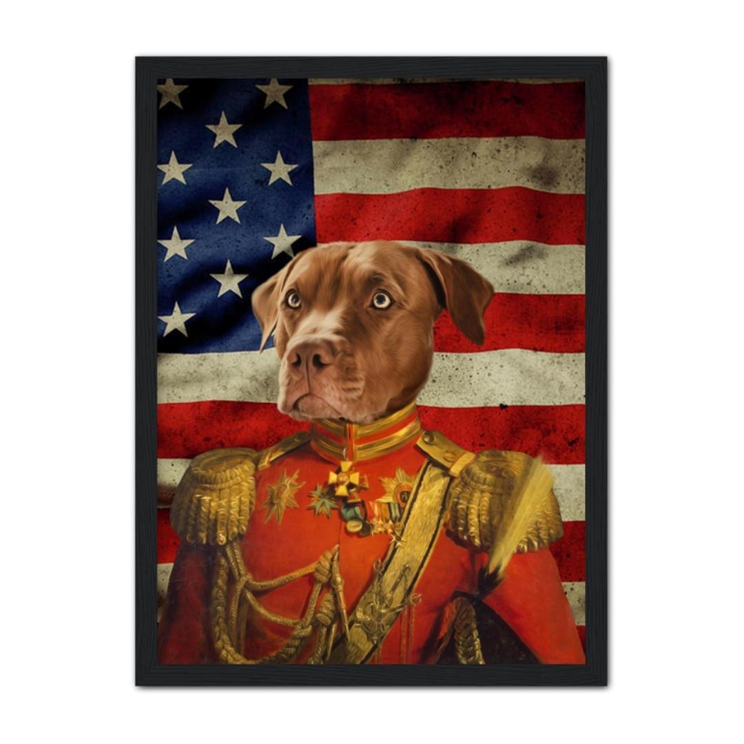 The Duke USA Flag Edition: Custom Pet Portrait - Paw & Glory, paw and glory, admiral dog portrait, drawing pictures of pets, paintings of pets from photos, painting of your dog, dog portraits as humans, draw your pet portrait, pet portraits