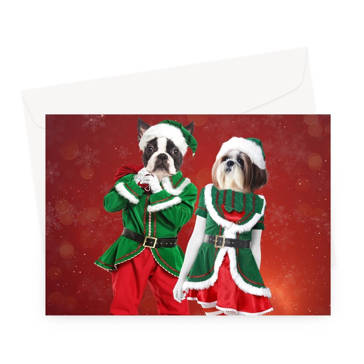 The Elves: Custom Pet Greeting Card - Paw & Glory - paw and glory, custom dog painting, dog portraits as humans, admiral dog portrait, draw your pet portrait, the general portrait, hand painted pet portraits, pet portraits
