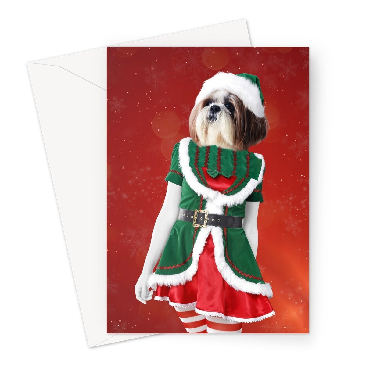 The Female Elf: Custom Pet Greeting Card - Paw & Glory - paw and glory, victorian dog portrait, dog portrait background colors, dog portraits as humans, dog canvas art, minimal dog art, dog drawing from photo, pet portraits