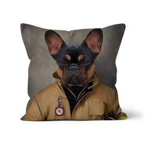 The Firefighter: Custom Pet Cushion - Paw & Glory - #pet portraits# - #dog portraits# - #pet portraits uk#pawandglory, pet art pillow,custom pillow of your pet, print pet on pillow, personalised cat pillow, dog shaped pillows, custom pillow of pet