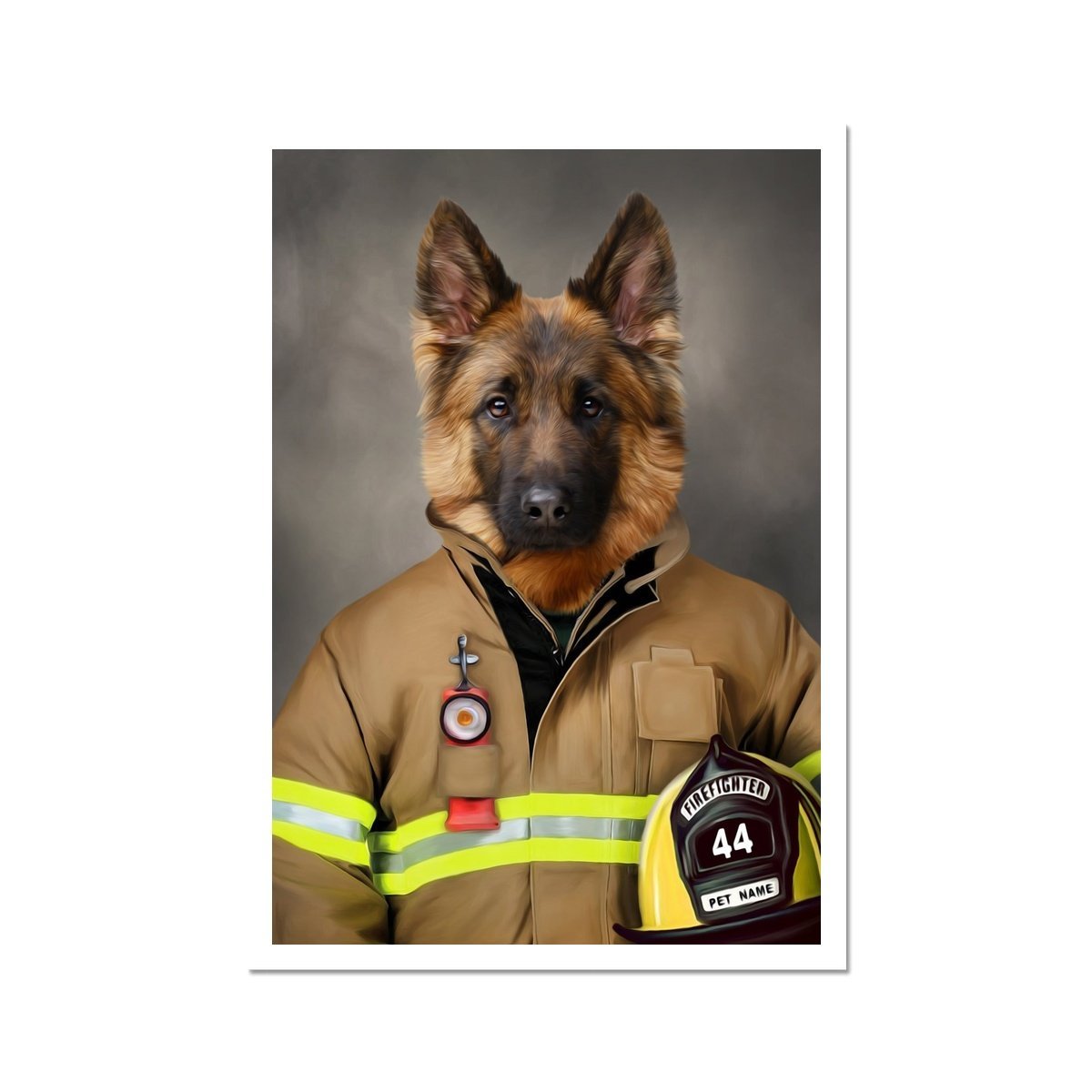 The Firefighter: Custom Pet Poster - Paw & Glory - #pet portraits# - #dog portraits# - #pet portraits uk#Paw & Glory, paw and glory, paintings of pets in costumes posters dog, personalised dog poster custom pet portrait, best dog portrait pet portraits old fashioned pet portrait