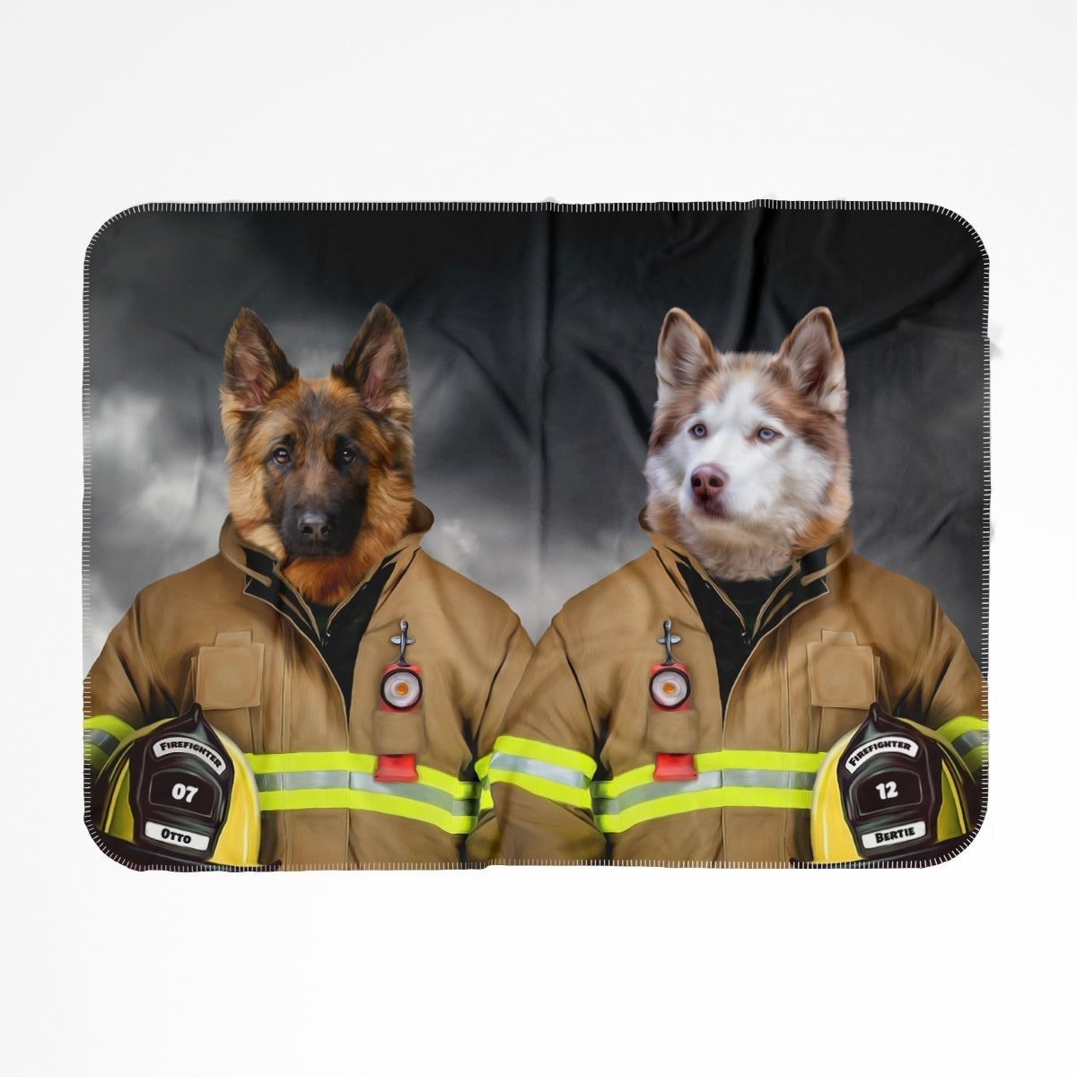 The Firemen: Custom Pet Blanket - Paw & Glory - #pet portraits# - #dog portraits# - #pet portraits uk#Pawandglory, Pet art blanket,personalized dog throw blankets, pup on a blanket, blanket with pet, put your pets face on a blanket, dog design blanket