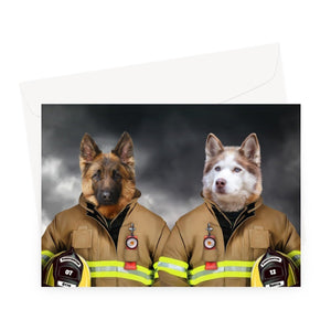 The Firemen: Custom Pet Greeting Card - Paw & Glory - paw and glory, pet portrait admiral, funny dog paintings, pictures for pets, painting pets, dog astronaut photo, pet portrait admiral, pet portraits