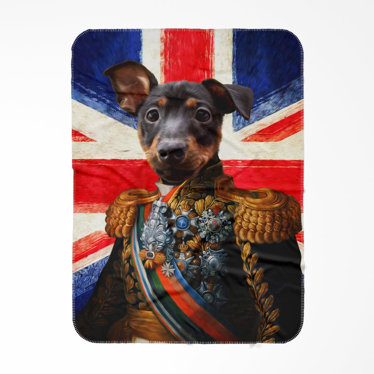 The First Lieutenant British Flag Edition: Custom Pet Blanket - Paw & Glory - #pet portraits# - #dog portraits# - #pet portraits uk#Paw and glory, Pet portraits blanket,put your animal on a blanket, pet blanket uk, fleece blanket with picture, printed dog blanket, cat on a blanket