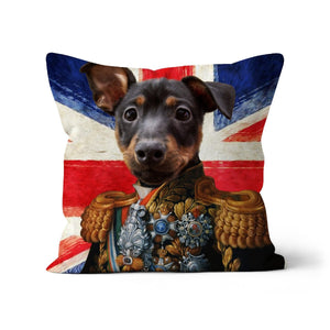 The First Lieutenant British Flag Edition: Custom Pet Cushion - Paw & Glory - #pet portraits# - #dog portraits# - #pet portraits uk#paw and glory, custom pet portrait cushion,dog pillows personalized, pet face pillows, dog photo on pillow, custom cat pillows, pillow with pet picture