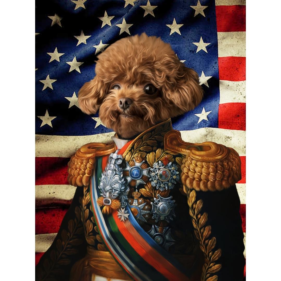 The First Lieutenant USA Flag Edition: Custom Digital Pet Portrait - Paw & Glory, paw and glory, personalized pet and owner canvas, dog portraits admiral, professional pet photos, custom dog painting, pet portrait admiral, best dog paintings, pet portraits
