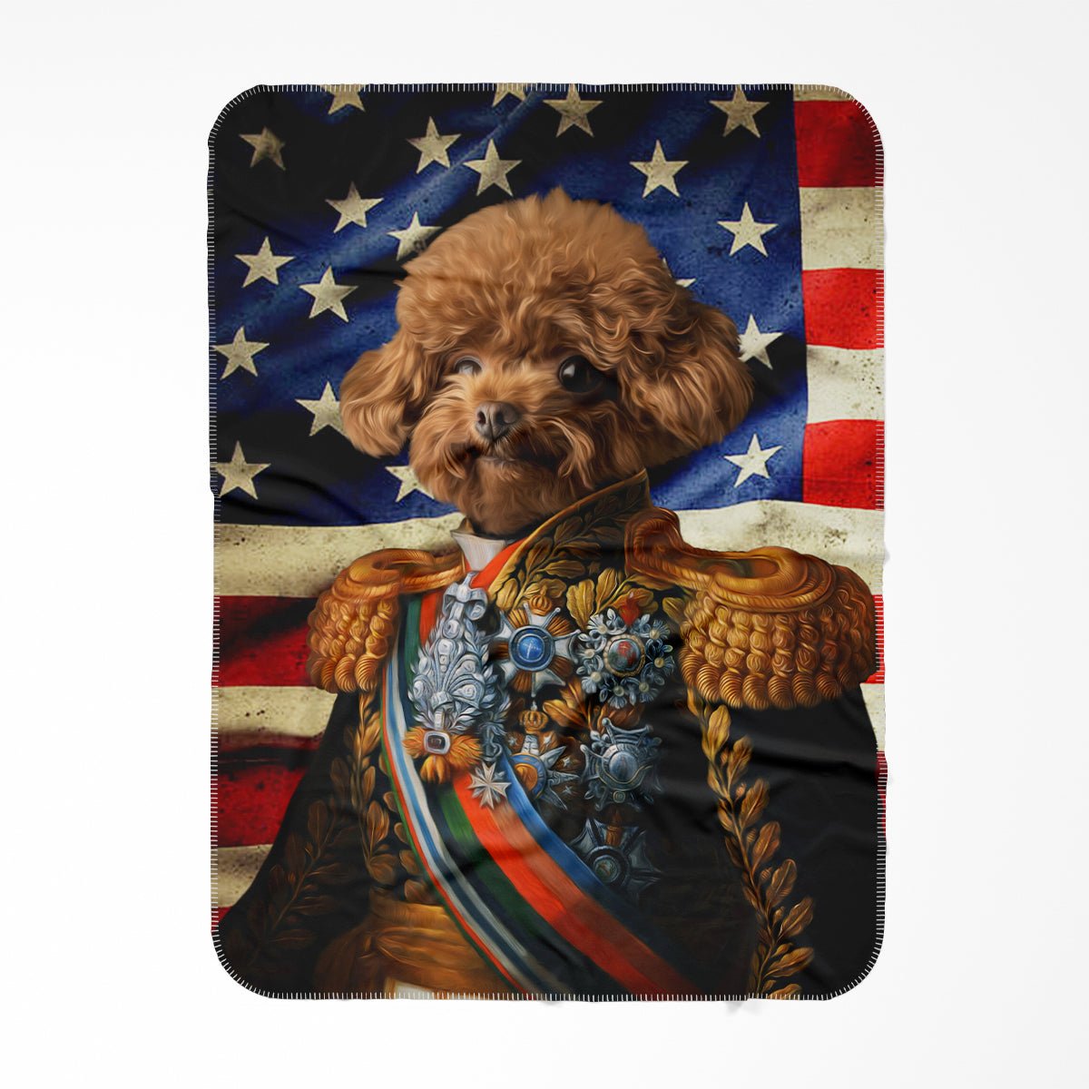 The First Lieutenant USA Flag Edition: Custom Pet Blanket - Paw & Glory - #pet portraits# - #dog portraits# - #pet portraits uk#Pawandglory, Pet art blanket,put pet on blanket, print pet on blanket, cute dog blankets, pet blanket personalised, animal face blanket