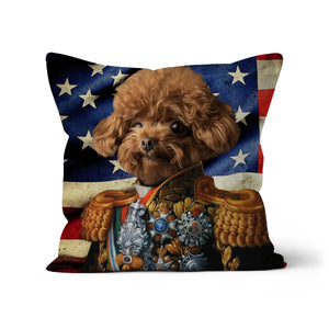 The First Lieutenant USA Flag Edition: Custom Pet Cushion - Paw & Glory - #pet portraits# - #dog portraits# - #pet portraits uk#pawandglory, pet art pillow,dog on pillow, custom cat pillows, pet pillow, custom pillow of pet, pillow personalized