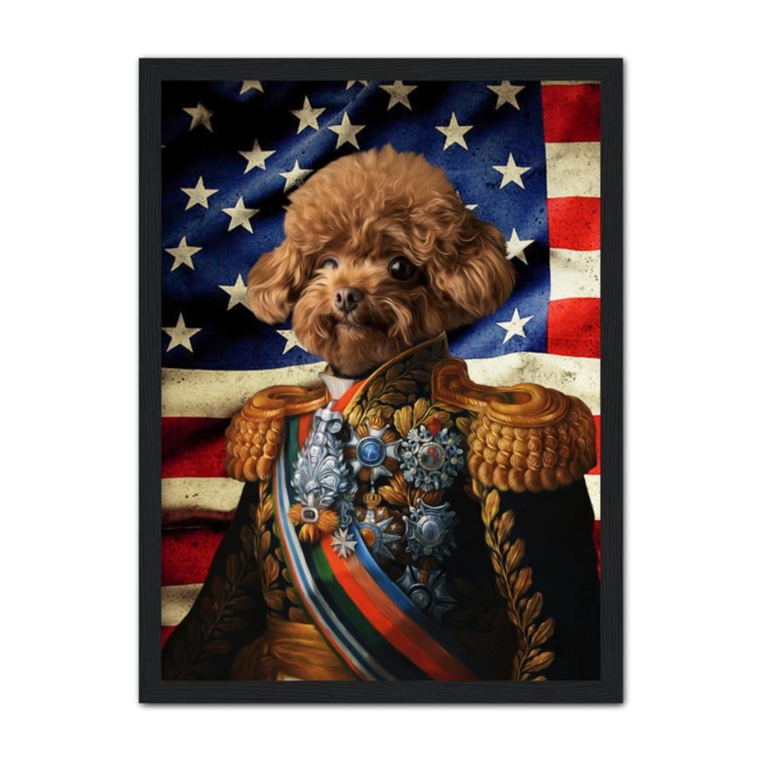 The First Lieutenant USA Flag Edition: Custom Pet Portrait - Paw & Glory, pawandglory, the general portrait, digital pet paintings, dog and couple portrait, pet portrait admiral, dog canvas art, funny dog paintings, pet portrait