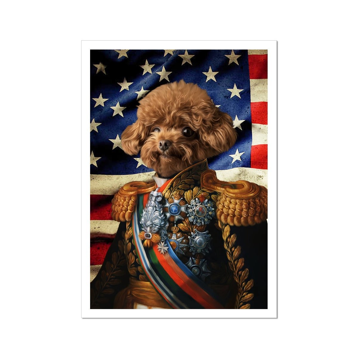 The First Lieutenant USA Flag Edition: Custom Pet Poster - Paw & Glory - #pet portraits# - #dog portraits# - #pet portraits uk#Paw & Glory, paw and glory, dog picture royalty funny pet drawings pet into art cat painting general crown and paw photo dogs uniform pet portraits
