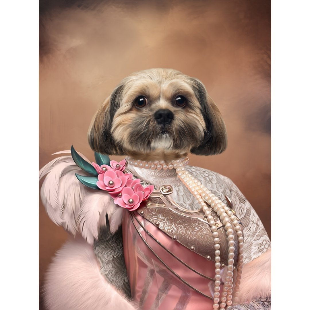 The Fur Lady Digital Portrait - Paw & Glory, paw and glory, dog portrait background colors, pet photo clothing, personalized pet and owner canvas, small dog portrait, pet portraits black and white, drawing dog portraits, pet portrait