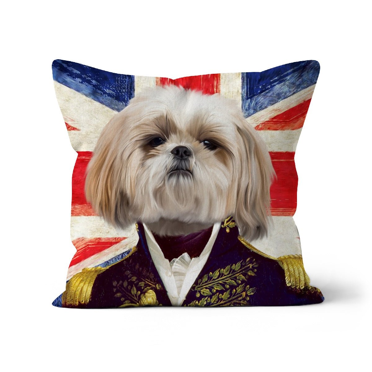 The General - British Flag Edition: Custom Pet Cushion - Paw & Glory - #pet portraits# - #dog portraits# - #pet portraits uk#pawandglory, pet art pillow,pet face pillow, custom cat pillows, pet pillow, custom pillow of pet, personalised cat pillow