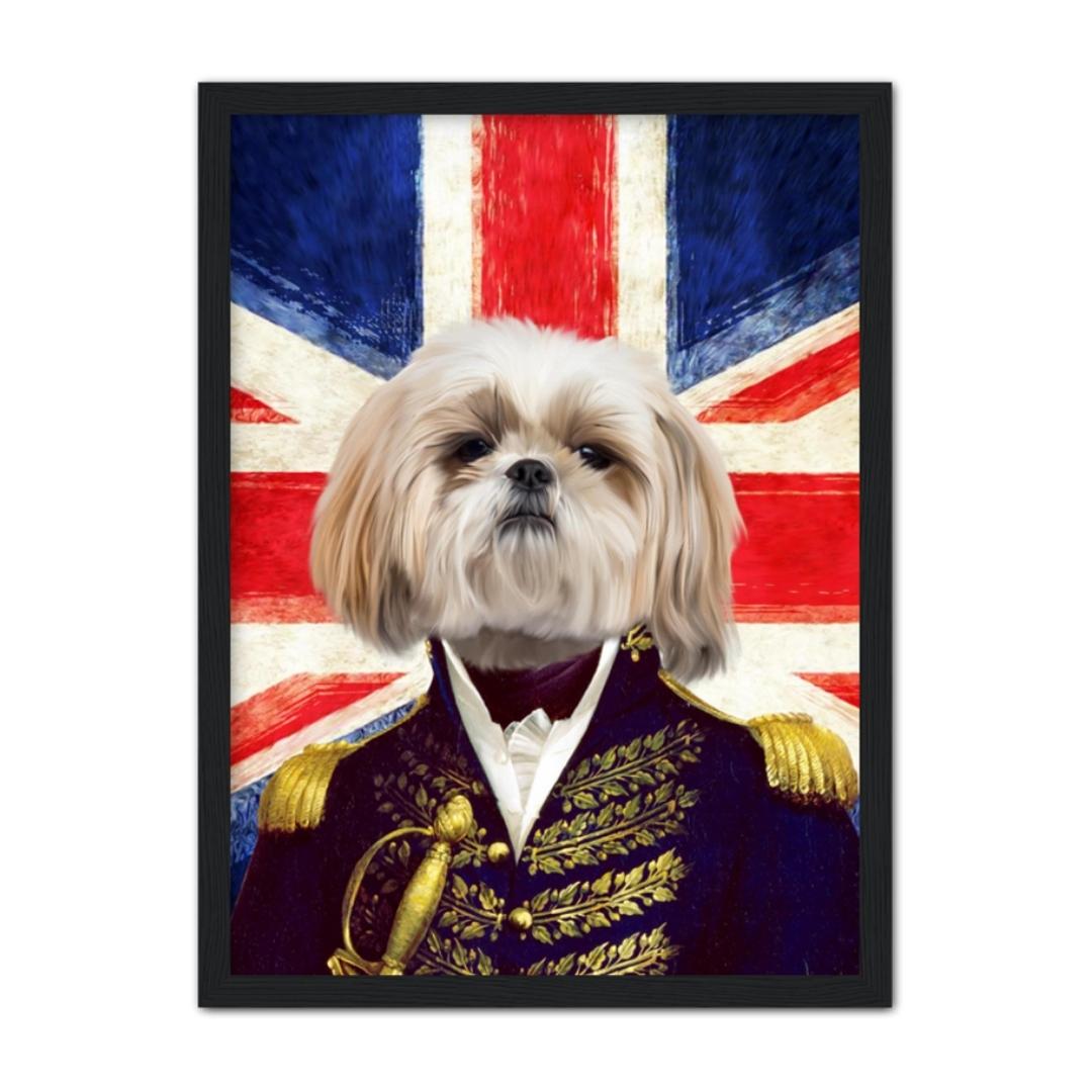 The General - British Flag Edition: Custom Pet Portrait - Paw & Glory, paw and glory, for pet portraits, dog astronaut photo, dog drawing from photo, dog canvas art, louvenir pet portrait, dog drawing from photo, pet portrait