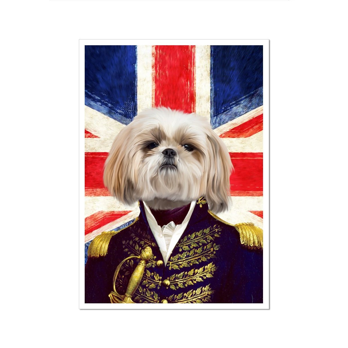 The General - British Flag Edition: Custom Pet Poster - Paw & Glory - #pet portraits# - #dog portraits# - #pet portraits uk#Paw & Glory, paw and glory, crown and paw alternative dog poster custom painting with dog, puppy painting pet portraits near me, procreate pet portrait pet portrait