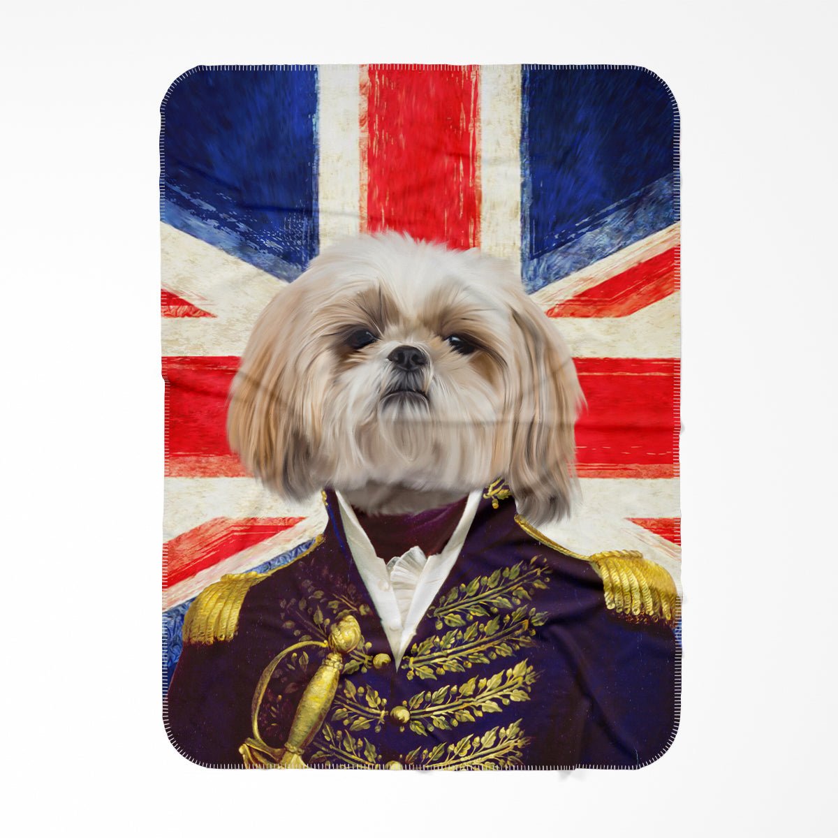 The General - British Flag Edtion: Custom Pet Blanket - Paw & Glory - #pet portraits# - #dog portraits# - #pet portraits uk#Paw and glory, Pet portraits blanket,pet photo blanket throw, christmas dog blankets, blanket pets, blanket with pets face, cat picture on blanket