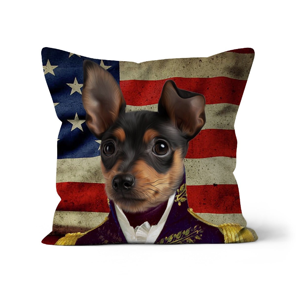 The General - USA Flag Edition: Custom Pet Cushion - Paw & Glory - #pet portraits# - #dog portraits# - #pet portraits uk#paw & glory, pet portraits pillow,dog pillow custom, custom pet pillows, pup pillows, pillow with dogs face, dog pillow cases