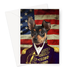 The General - USA Flag Edition: Custom Pet Greeting Card - Paw & Glory - pawandglory, pictures for pets, louvenir pet portrait, pet portraits, funny dog paintings, personalized pet and owner canvas, dog and couple portrait, pet portrait