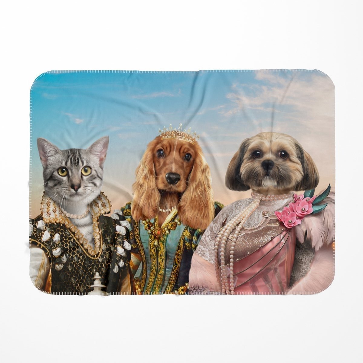 The Girlfriends: Custom 3 Pet Blanket - Paw & Glory - #pet portraits# - #dog portraits# - #pet portraits uk#Paw and glory, Pet portraits blanket,custom blanket of your pet, cartoon dog blanket, my dog on a blanket, your cat on a blanket, custom cat blankets