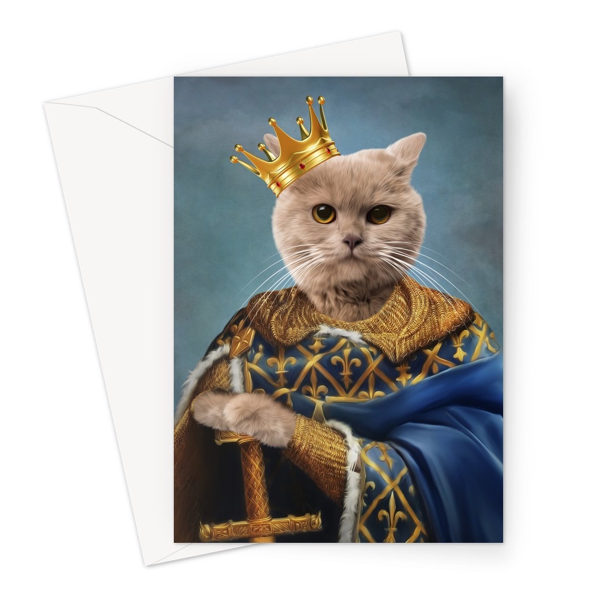 The Golden King: Custom Pet Greeting Card - Paw & Glory - pawandglory, draw your pet portrait, pet portraits in oils, dog drawing from photo, dog drawing from photo, pet portraits black and white, personalized pet and owner canvas, pet portrait