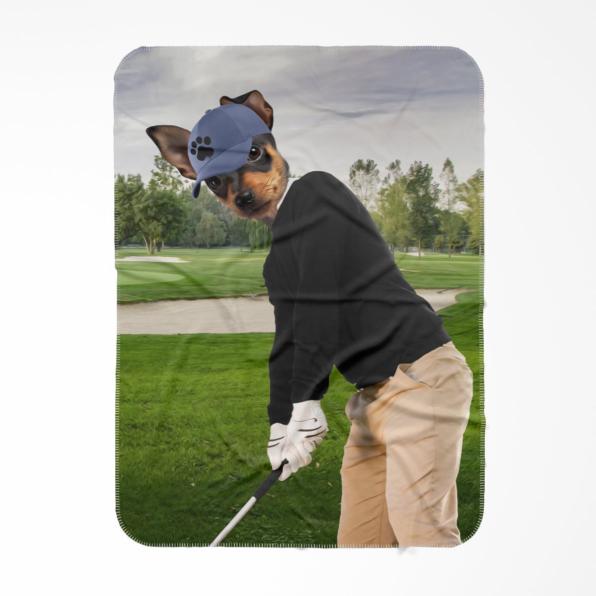 The Golfer: Custom Pet Blanket - Paw & Glory - #pet portraits# - #dog portraits# - #pet portraits uk#Paw and glory, Pet portraits blanket,blanket with pictures of your dog, personalized puppy blankets, custom cat face blanket, pet portrait blanket, pet face blankets