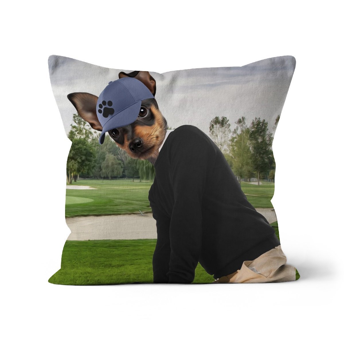 The Golfer: Custom Pet Cushion - Paw & Glory - #pet portraits# - #dog portraits# - #pet portraits uk#paw & glory, custom pet portrait pillow,pup pillows, pillows of your dog, pillow personalized, print pet on pillow, pet face pillow