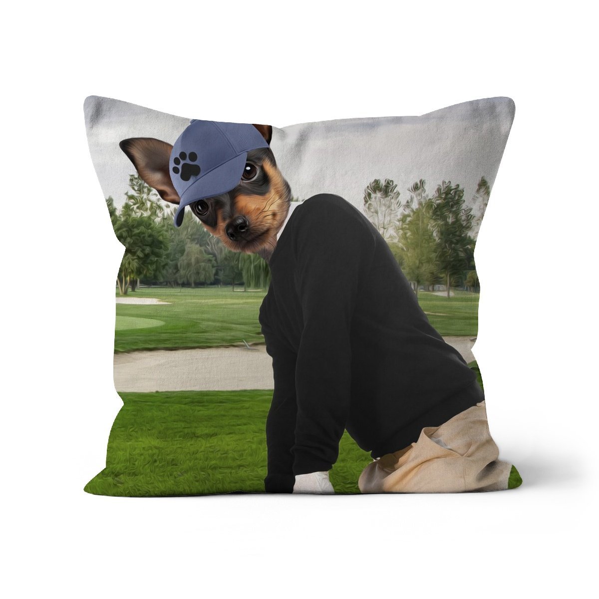 The Golfer: Custom Pet Cushion - Paw & Glory - #pet portraits# - #dog portraits# - #pet portraits uk#paw & glory, custom pet portrait pillow,pup pillows, pillows of your dog, pillow personalized, print pet on pillow, pet face pillow