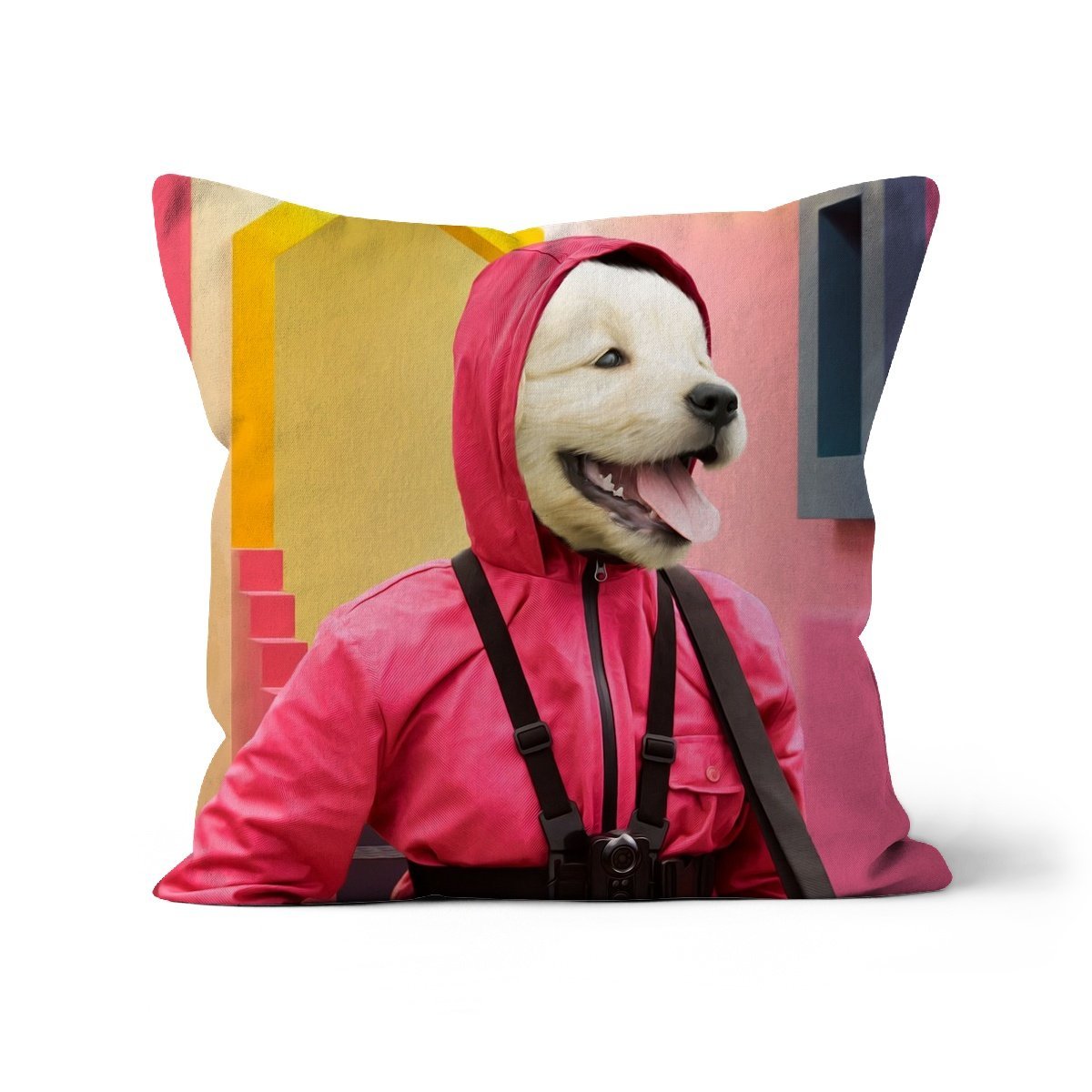 The Guard (Squid Games Inspired): Custom Pet Cushion - Paw & Glory - #pet portraits# - #dog portraits# - #pet portraits uk#paw and glory, pet portraits cushion,pet face pillows, personalised pet pillows, pillows with dogs picture, custom pet pillows, pet print pillow